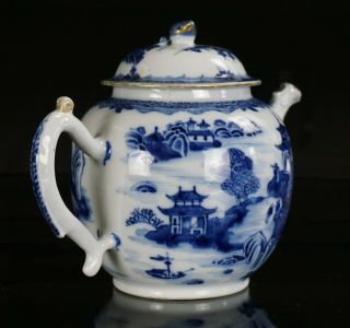 LARGE Antique Chinese Blue and White Porcelain Teapot and Lid Dragon Spout 18thC 6