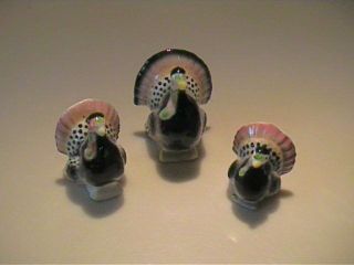 Vintage Miniature Bone China Family Of Colorful Turkeys