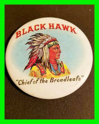 Antique Black Hawk Chief Of The Broadleafs Cigar Tobacco Metal Button Mirror Htf