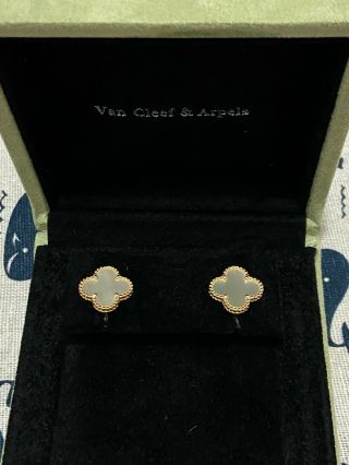 Authentic Van Cleef & Arpels Vintage Alhambra 18K YG Mother of Pearl Earrings 3