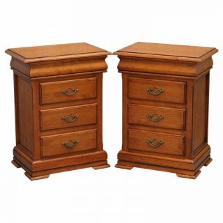 Bedside Table Drawers With Four Drawers Each,  Cherry Colour Wood
