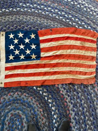 Antique??? 13 Star Muslin U.  S.  Flag - - 31” X 19” Tattered