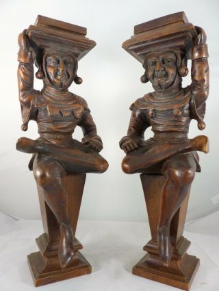 Antique Carved Wood Figures/ Candle Stands Or Cabinet Supports Late 19th