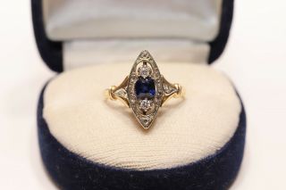 Antique Victorian 18k Gold Natural Diamond And Sapphire Decorated Ring