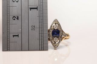 ANTIQUE VICTORIAN 18K GOLD NATURAL DIAMOND AND SAPPHIRE DECORATED RING 6