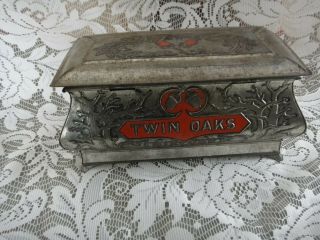 Antique Twin Oaks Mixture Tobacco Tin Litho Humidor Can Vintage Country Store