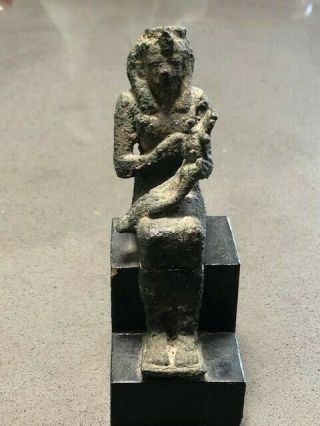 Fine Authentic Ancient Egypt " Isis Nursing Horus " Bronze Statuette C1000 B.  C.