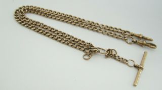 Antique 9ct Rose Gold Double Albert Pocket Watch Necklace Chain - 18 Grammes