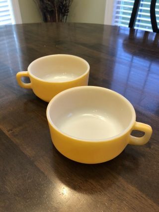 2 Vintage Fire King Colored Milk Glass Soup/ Coffee Mugs,  Orange