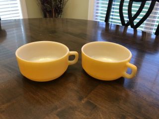 2 Vintage Fire King Colored milk glass Soup/ Coffee Mugs,  Orange 2