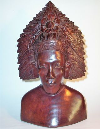 Old Man Royal Headdress Hand Carved Wood Art Sculpture Statue Figurine Vintage