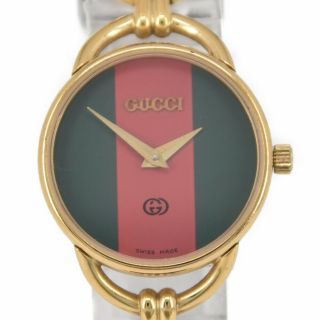 Gucci 6000l Green / Red Gp/leather Dial Quartz Ladies Watch K 98846