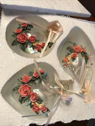 3 Victorian Shabby Chic Christmas Tree Ornaments With Pink Roses