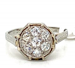 Antique Art Deco 18 K White Gold Diamond Filigree Halo Ring