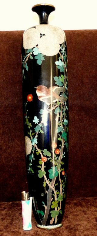 Antique Large Japanese / Chinese Cloisonne Enamel Vase With Cherry Blossoms