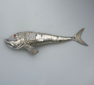 A Very Large And Fine Antique 915 Solid Silver Articulated Fish Sculpture C.  1930