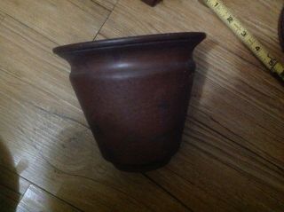 Ornate Solid Hand Hammered Copper Vase 5 1/2 " Gem Old Vintage Pot Dark Patina
