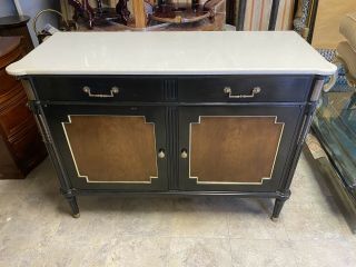 French Louis Xvi Style Marble Top Bronze 2 Door Server Chest Cabinet