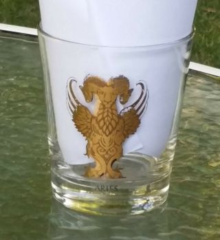 Vintage Zodiac Drinking Glass Rocks W/ Gold Astrology Sign Aries Culver