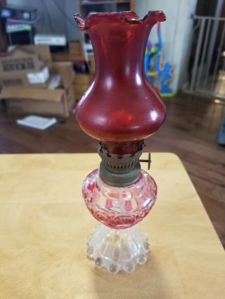 Vintage Red Painted Mini 8 " Kerosene/oil Lamp