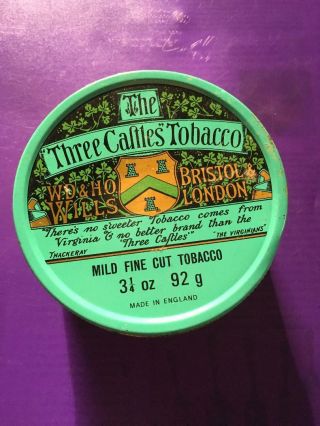 Vintage The Three Castles Tobacco Tobacco Tin 4 " Round - - England