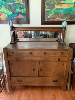 Early 20th C Arts & Crafts / Mission Oak Sideboard -
