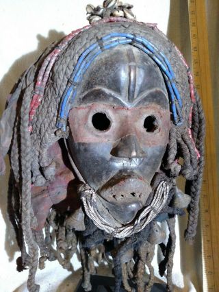 Dan Mask With Bells,  Beard,  And Braided Hair — Authentic Carved African Wood Art