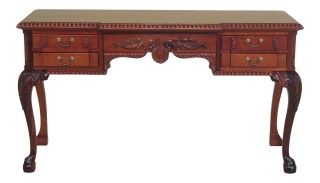 F48333ec: Chippendale Style 3 Drawer Solid Mahogany Console Table