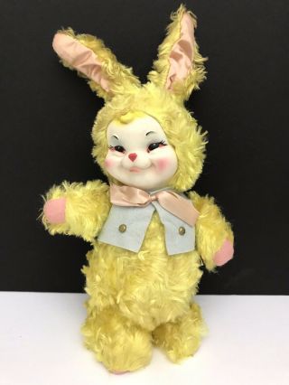 1950s Vtg Rushton Rubber Face Plush Yellow Bunny Rabbit W Vest