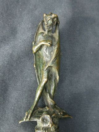 Antique 19th Century Bronze Italian Bronze Devil Mephisto Knife In Sheeth