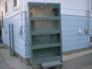 The General Fire Proofing Metal Lawyers Bookcase Grey Base,  4 Glass Door Shelves