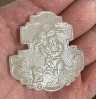Chinese Jade Carving Of Man And A Peach And Toads