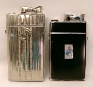 Two Vintage Evans Art Deco Lighters W/ Cigarette Holders Chrome & Scottie Dog
