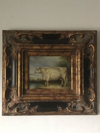 R Moyer Impressionist Oil Painting - Signed - Plein Air Vintage Cow