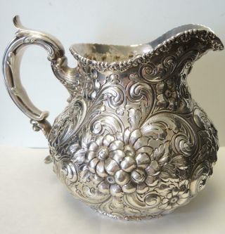 Antique American Theodore Starr Repousse Sterling Silver Pitcher