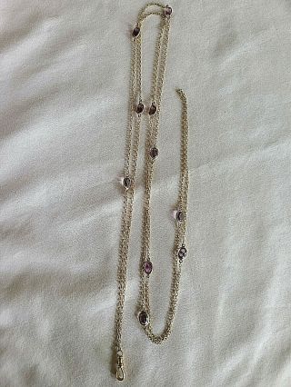 Antique 14k Yellow Gold Long Chain W/faceted Oval Amethysts 55 " Plus Swivel