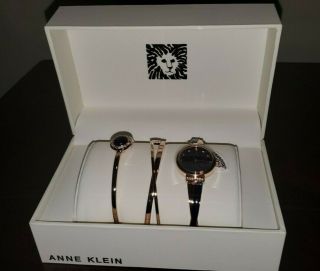 New: Anne Klein Swarovski Rose Gold Crystal Accented Watch And Bangle Set