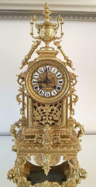 Lovely Antique French 1880 Rococo Gilt Bronze Bell Striking Mantle Clock