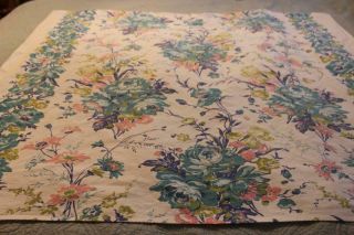 Vintage Cotton Tablecloth W/ Teal And Pink Flowers 44x51 Cutter
