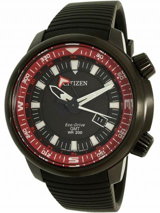 Citizen Bj7085 - 09e Eco - Drive Gmt Black Dial Rubber Strap Diver 200m Men 