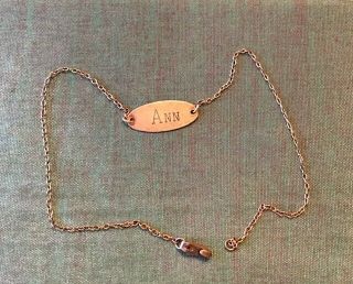 Vintage Gold Ankle Bracelet - Engraved " Ann " 9 "