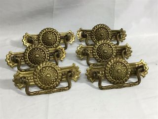 Set Of 6 Vintage Ornate Brass Drawer Pulls
