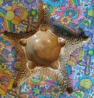Fabulous Vintage Mid Century Ceramic Glaze Large Starfish Ashtray 10 " Diameter.