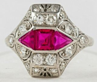 Antique Edwardian Platinum Ruby & Diamond Ring C1910