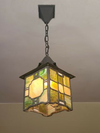 Outstanding True Arts And Crafts Stained Glass Porch Light Fixture Witches Hat