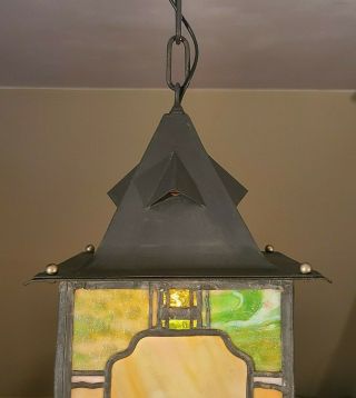 OUTSTANDING True Arts and Crafts Stained Glass Porch Light Fixture Witches Hat 5