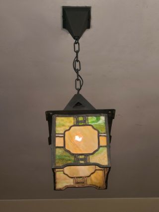OUTSTANDING True Arts and Crafts Stained Glass Porch Light Fixture Witches Hat 6