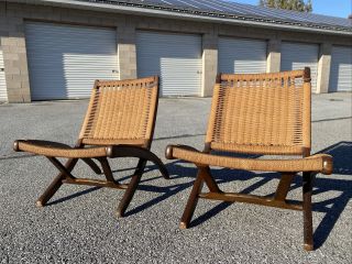 A Vintage Mid Century Modern Rope Lounge Chairs Hans Wegner Style 1960’s