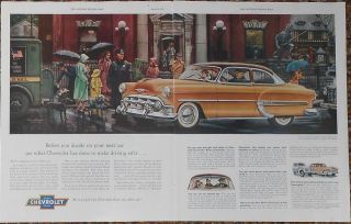 1953 Chevrolet Bel Air 2 - Door Sedan Vintage 50s 2 Page Print Ad Classic Car