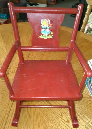 Vtg Primitive Child Doll Rocking Chair Red Paint Wood No Nails Little Bo Peep